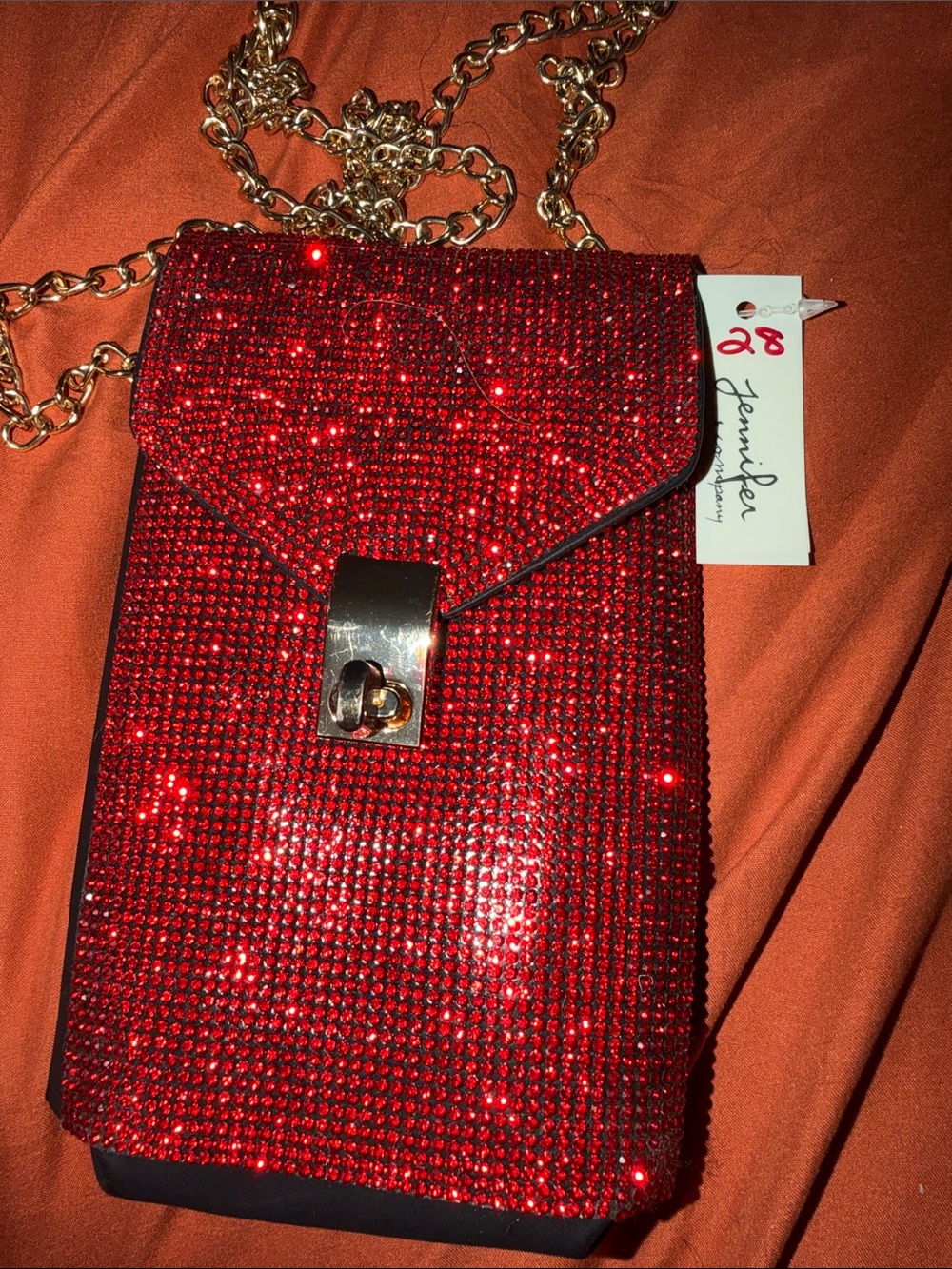 Jenni Red Crystal Chain Crossbody Purse with Gold Hardware